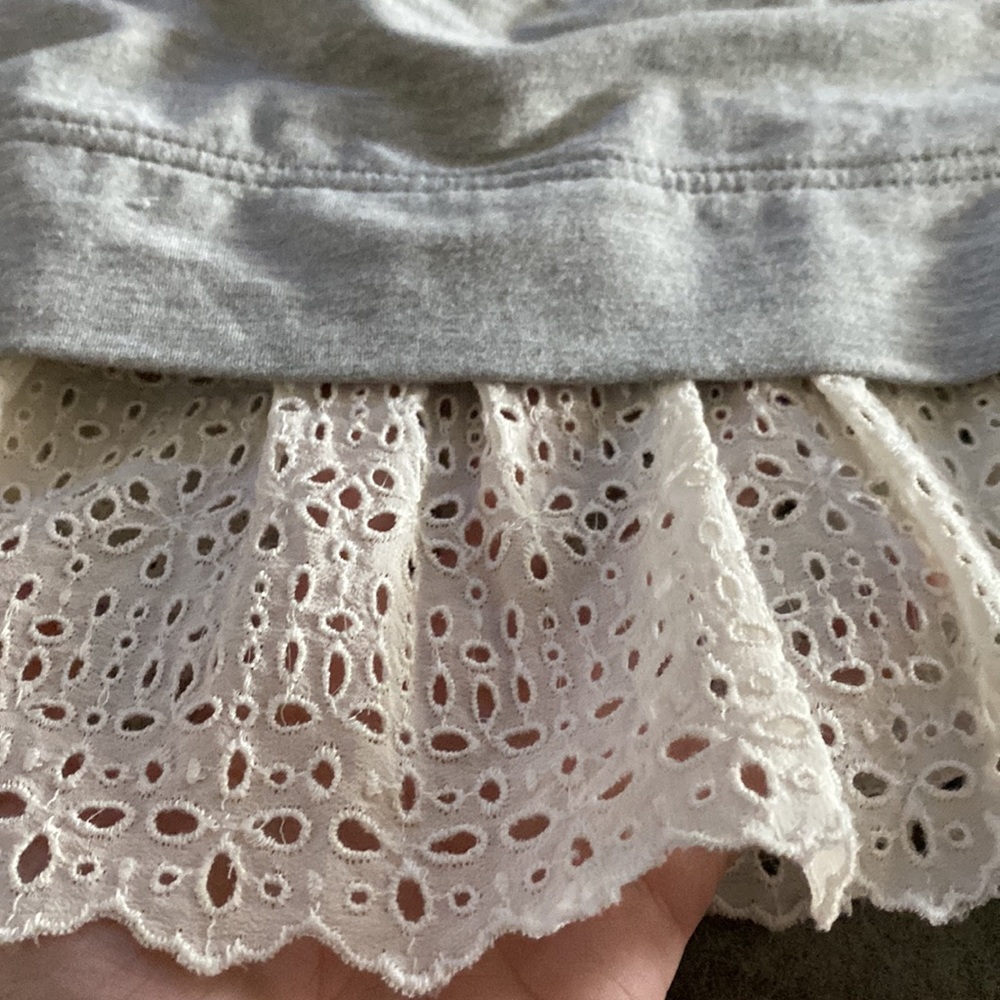 Rebecca Taylor Gray Jersey Knit Contrast Lace Trimmed Topπ€π€π€ - Picture 8 of 10